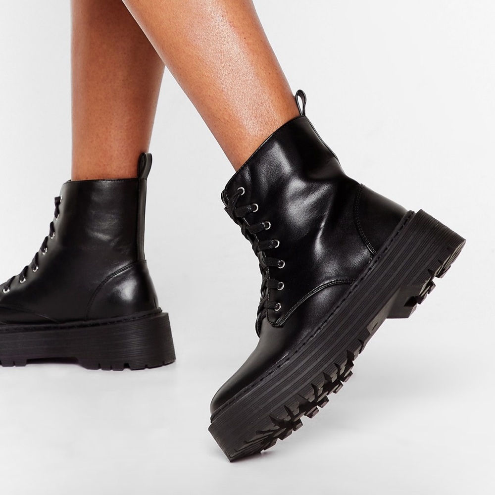 Lace Up Faux Leather Ankle Boots